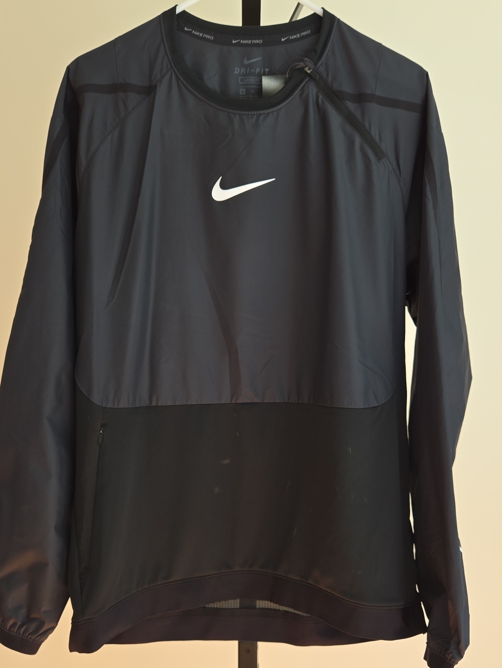 Nike Men’s Drill Top Black Long Sleeve Loose Fit Jacket with White Swoosh